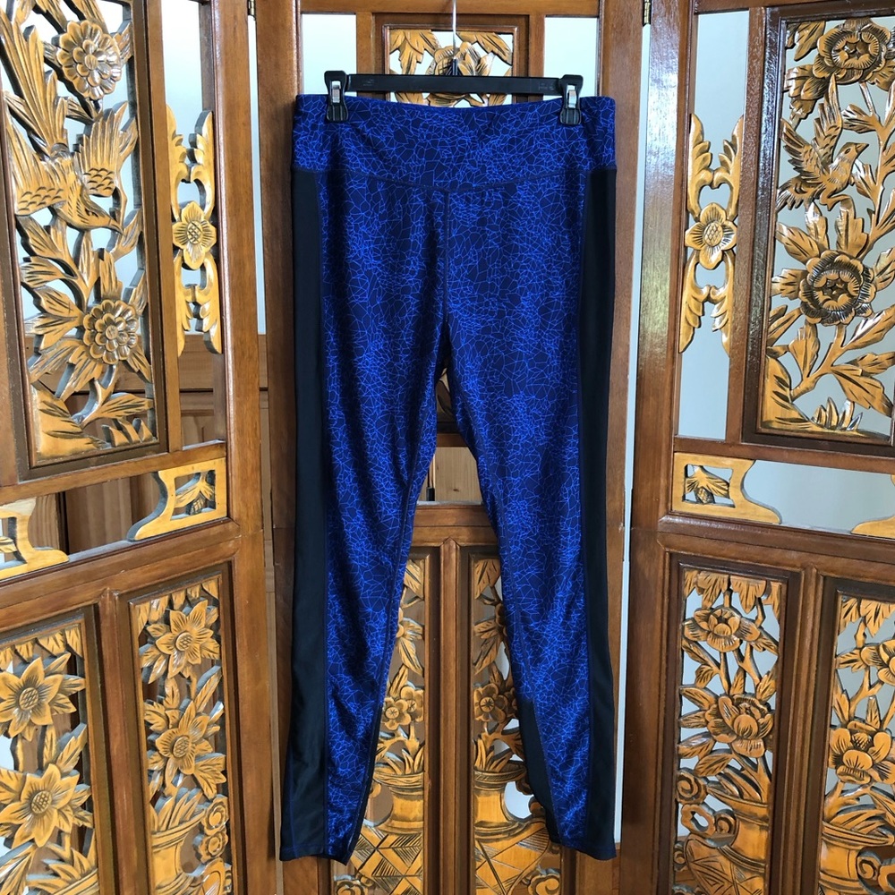 ReActivate Blue Colorblock Leggings Women Sz L Stretch Athletic Casual Adult